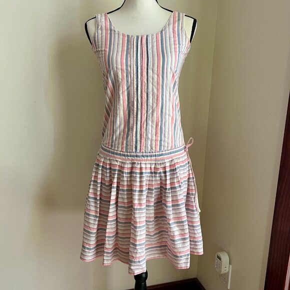 Vintage 80s 90s Laura Ashley Pastel Striped Dropwaist Sleeveless Dress Size 6 - Picture 12 of 12